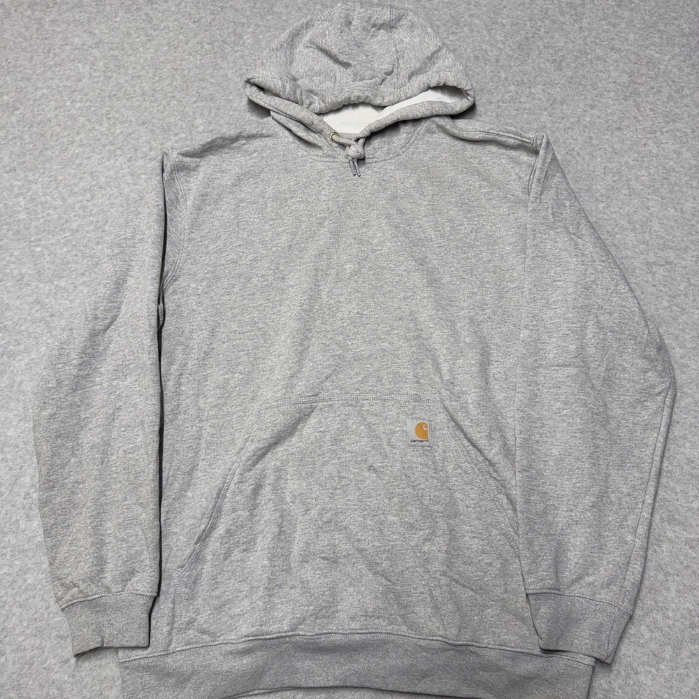 Carhartt Hoodie Mens Large Gray Loose Fit Fleece Pullover Sweatshirt Logo K121